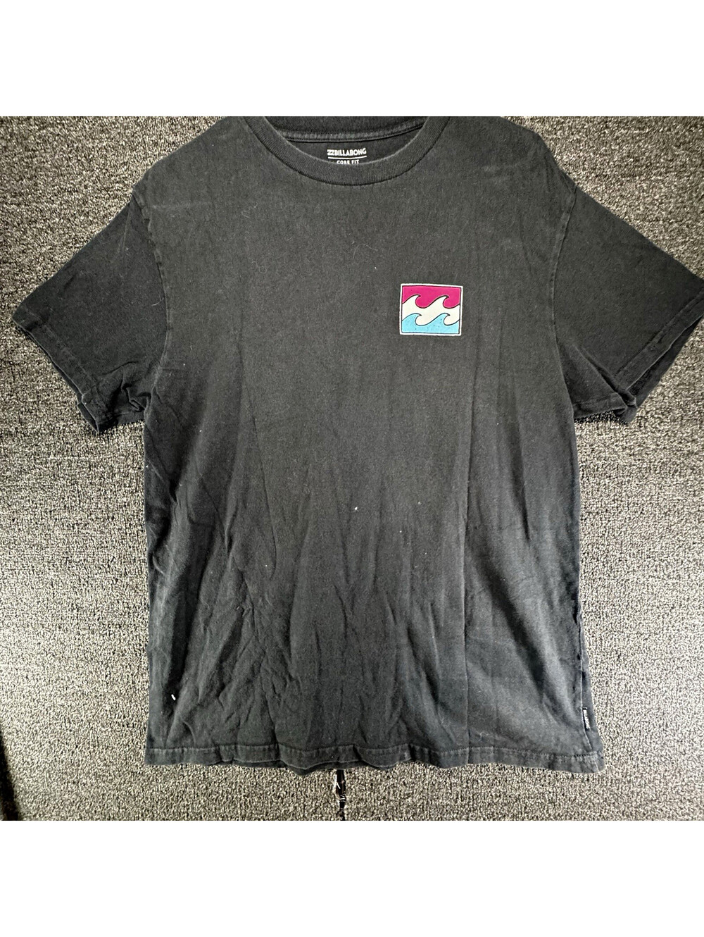 Billabong Shirt Mens Large Black Wave Logo Core Fit Graphic Tee Short Sleeve